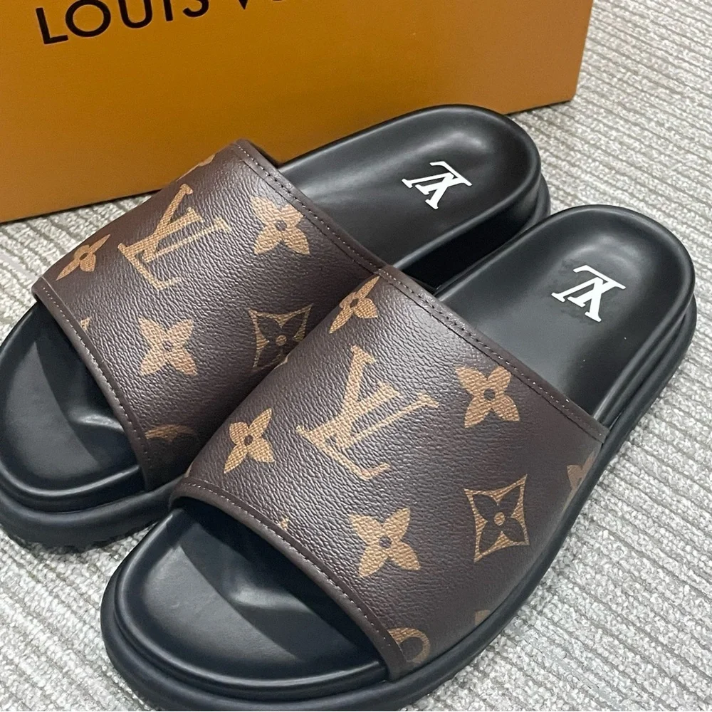 Louis Vuitton Brown Monogram Slide Sandals for Women